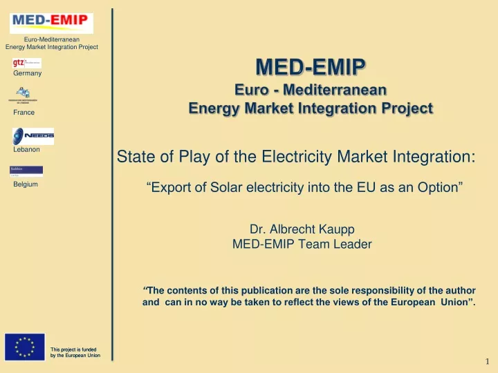 med emip euro mediterranean energy market integration project