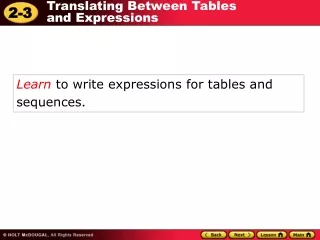 Learn  to write expressions for tables and sequences .
