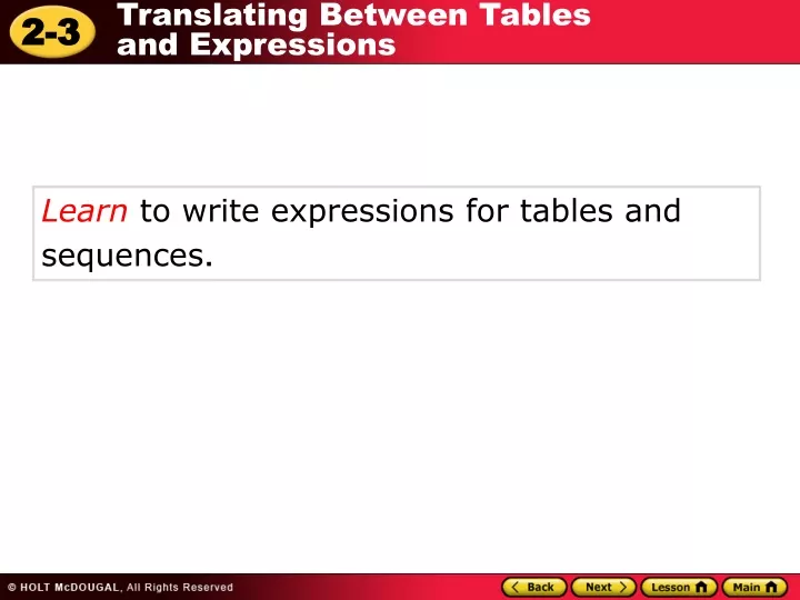 learn to write expressions for tables
