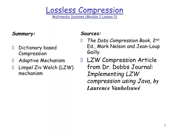 lossless compression multimedia systems module 2 lesson 3