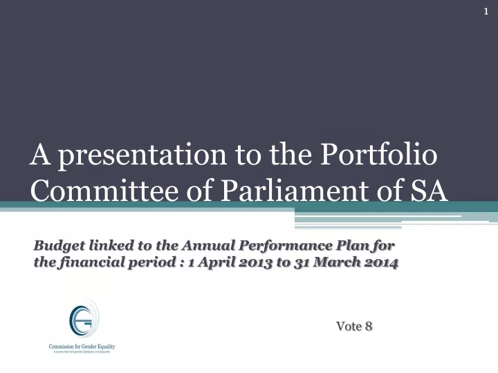 a presentation to the portfolio committee of parliament of sa