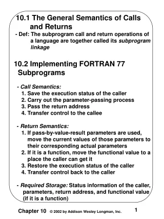 10.1 The General Semantics of Calls          and Returns