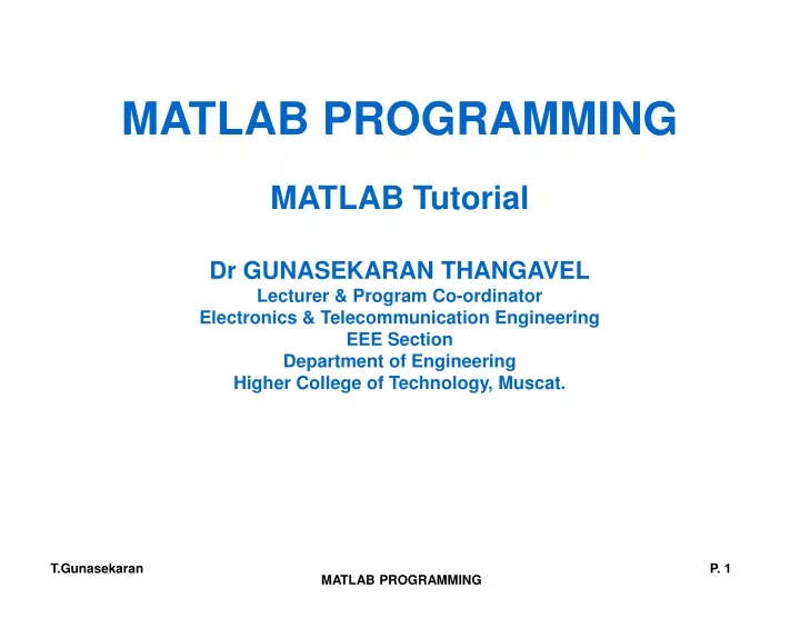 matlab programming matlab tutorial dr gunasekaran