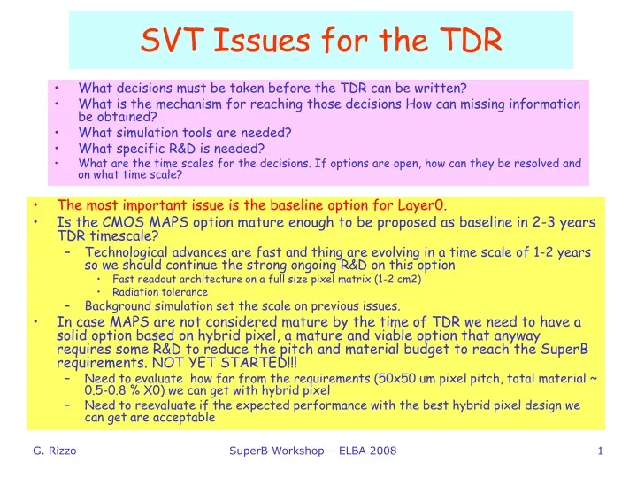 svt issues for the tdr