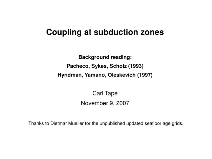 coupling at subduction zones background reading