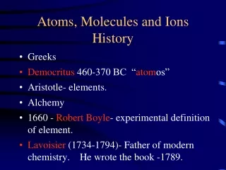 Atoms, Molecules and Ions History