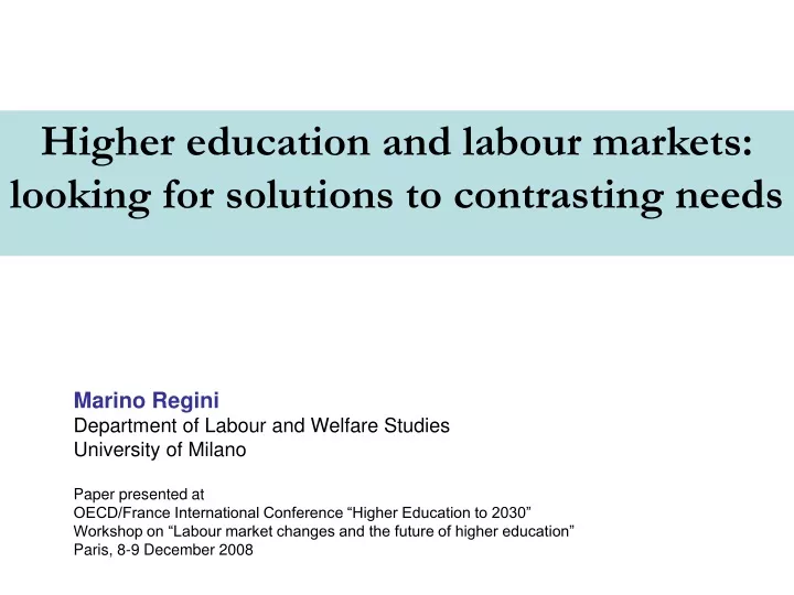 higher education and labour markets looking