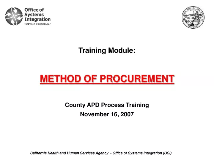 training module method of procurement county