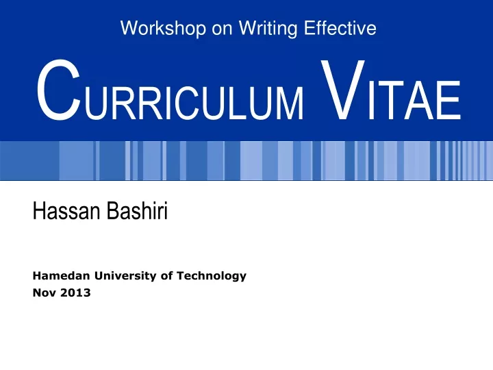 workshop on writing effective c urriculum v itae