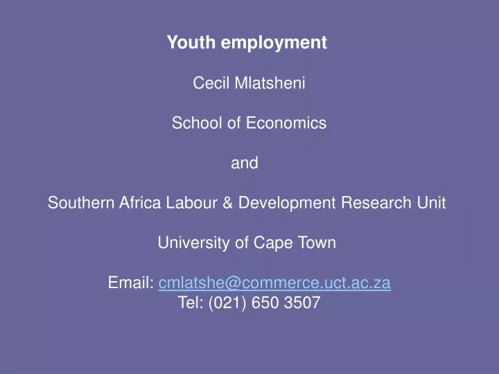 youth employment cecil mlatsheni school