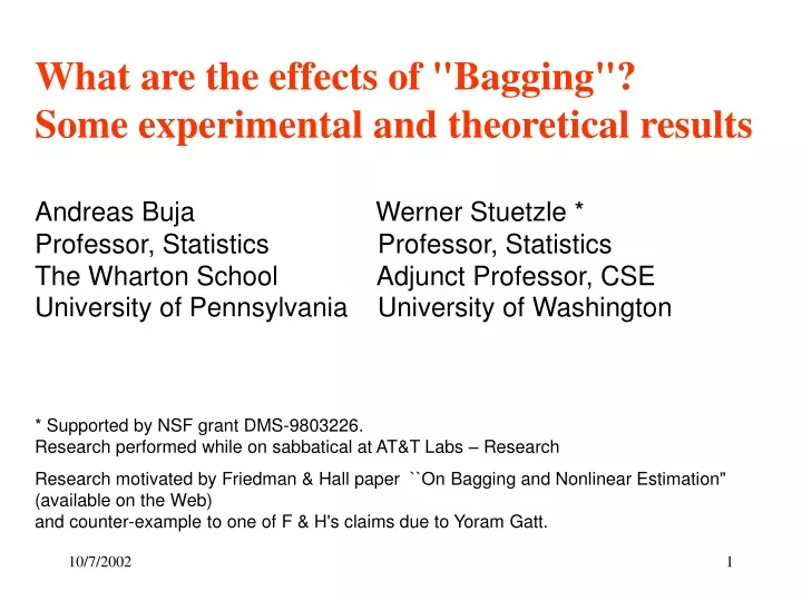 what are the effects of bagging some experimental