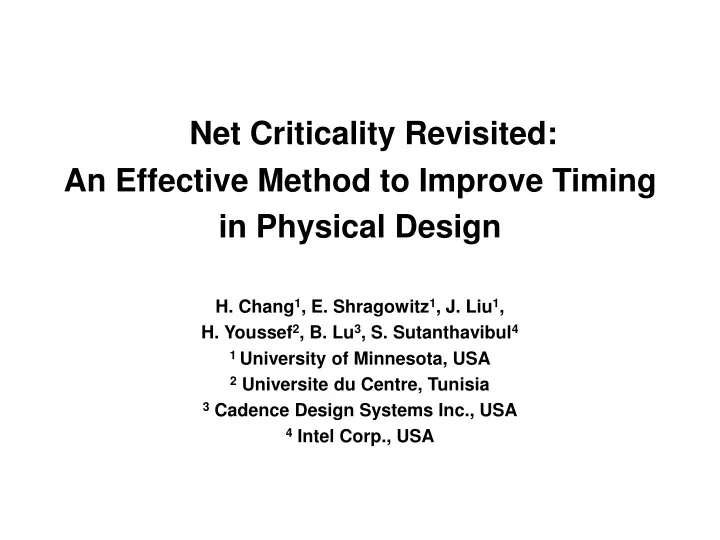 net criticality revisited an effective method