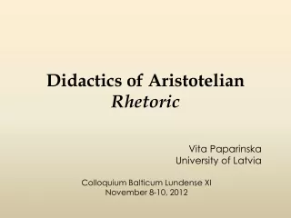 Didactics of Aristotelian  Rhetoric