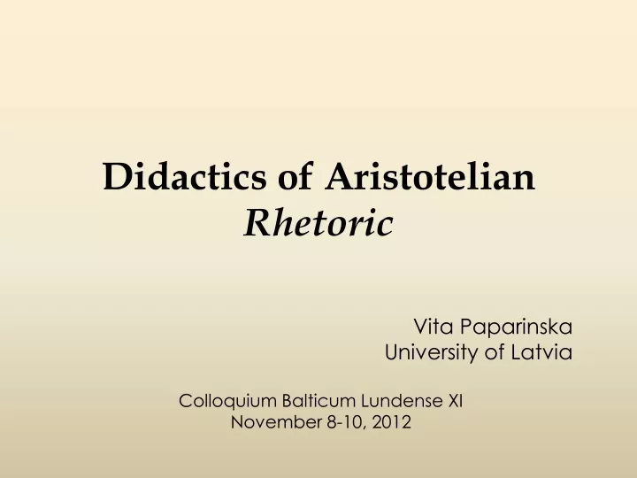didactics of aristotelian rhetoric
