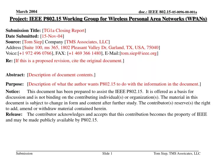 project ieee p802 15 working group for wireless