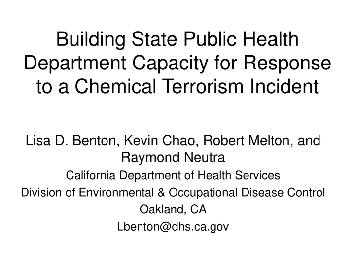 building state public health department capacity for response to a chemical terrorism incident