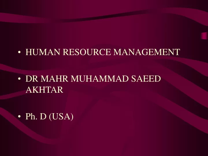 human resource management dr mahr muhammad saeed