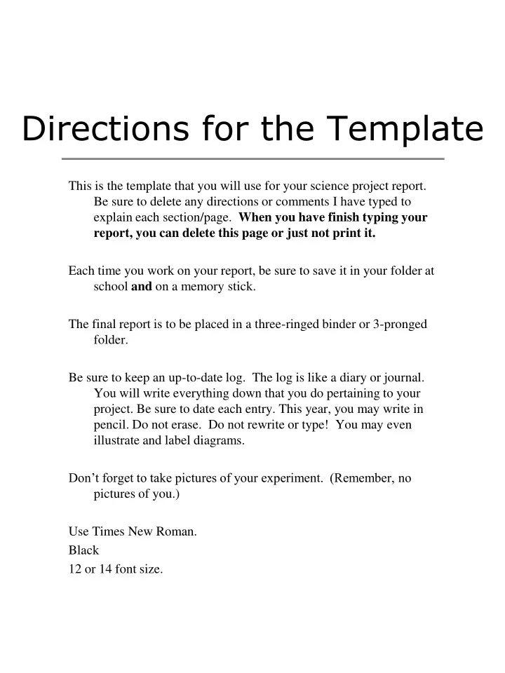 directions for the template