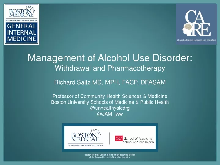 management of alcohol use disorder withdrawal and pharmacotherapy