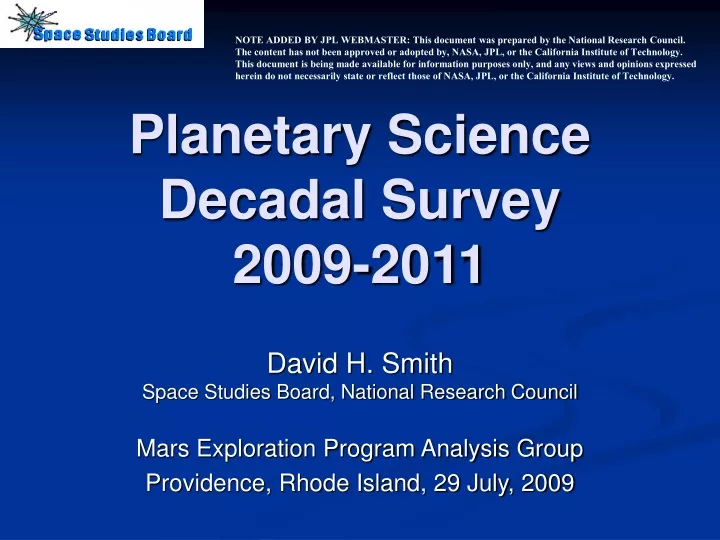 planetary science decadal survey 2009 2011