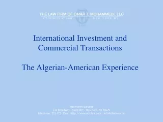 International Investment and Commercial Transactions The Algerian-American Experience