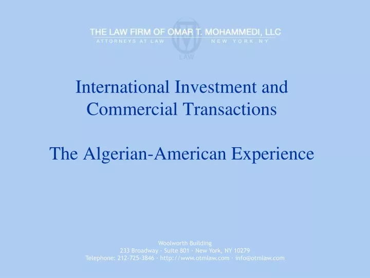 international investment and commercial transactions the algerian american experience