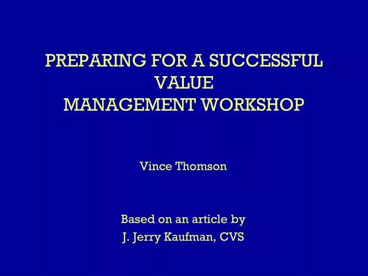 preparing for a successful value management workshop