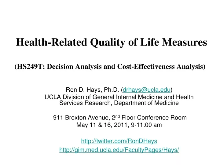 health related quality of life measures hs249t decision analysis and cost effectiveness analysis