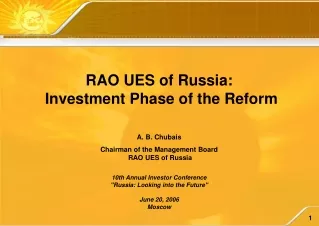 RAO UES of Russia:  Investment Phase of the Reform