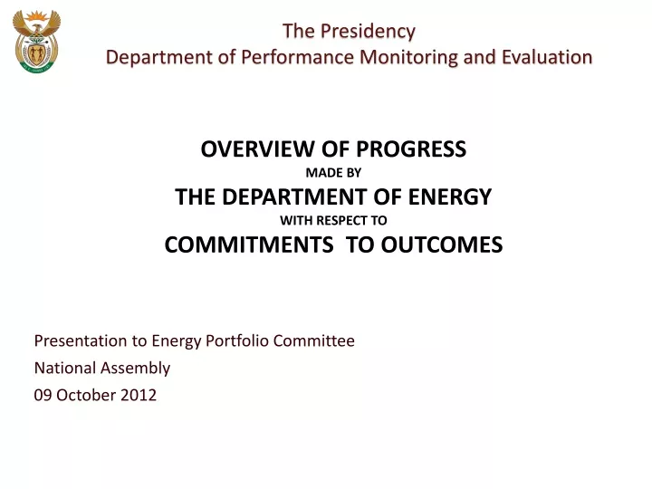 presentation to energy portfolio committee national assembly 09 october 2012