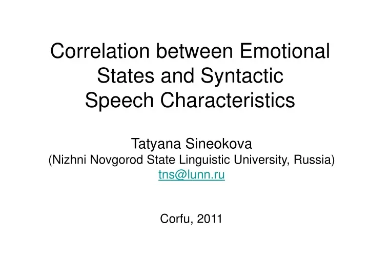 correlation between emotional states and syntactic speech characteristics