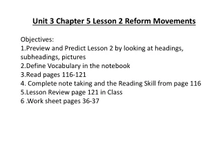 Unit 3 Chapter 5 Lesson 2 Reform Movements Objectives: