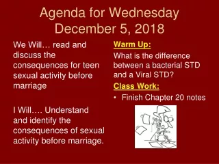 Agenda for Wednesday December 5, 2018