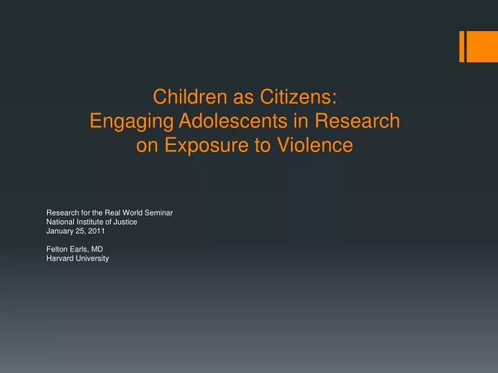 children as citizens engaging adolescents in research on exposure to violence