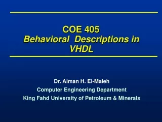 COE 405 Behavioral  Descriptions in VHDL