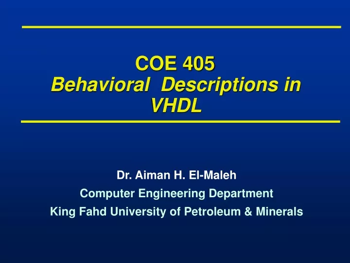 coe 405 behavioral descriptions in vhdl