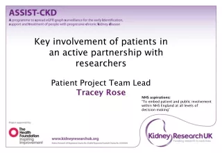 Key involvement of patients in  	an active partnership with researchers Patient Project Team Lead