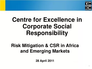Risk Mitigation &amp; CSR in Africa and Emerging Markets 28 April 2011