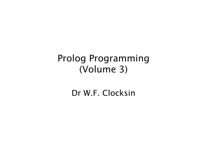 prolog programming volume 3