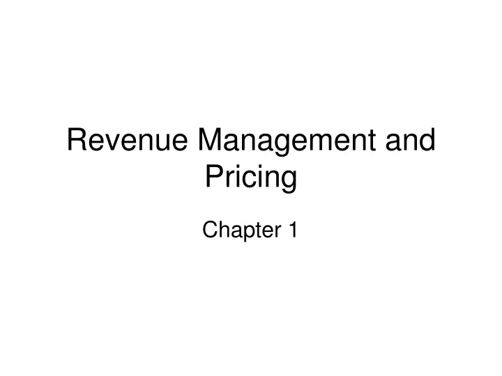 revenue management and pricing