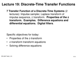 Lecture 19: Discrete-Time Transfer Functions