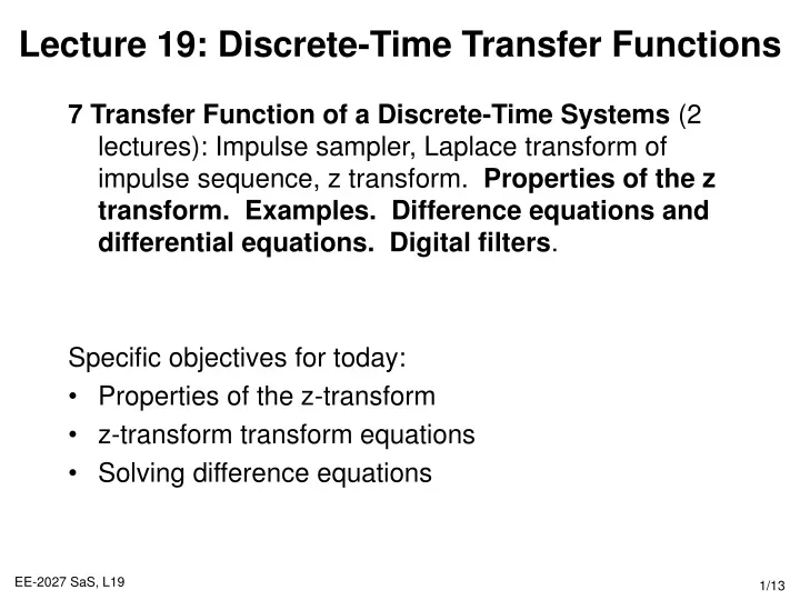 lecture 19 discrete time transfer functions