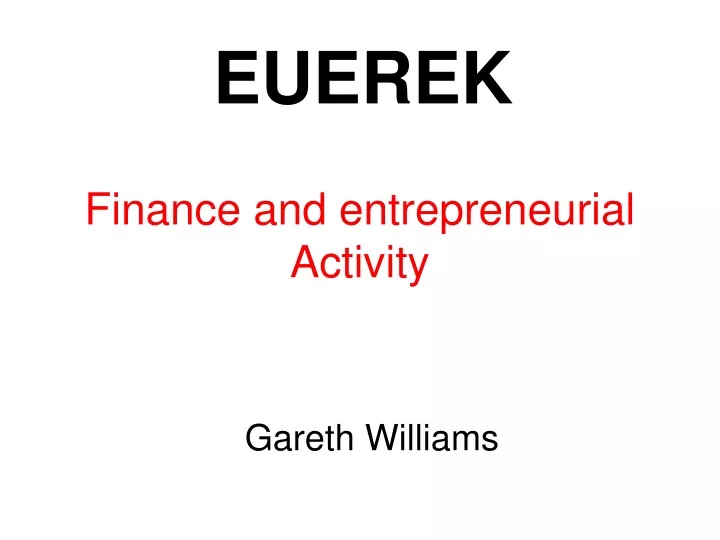 finance and entrepreneurial activity