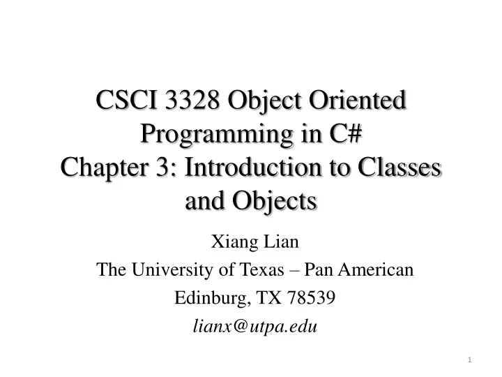 csci 3328 object oriented programming in c chapter 3 introduction to classes and objects