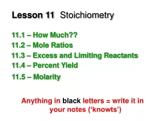 Lesson 11 Stoichiometry