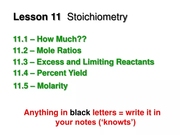 lesson 11 stoichiometry