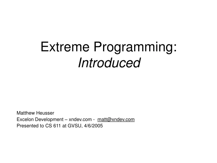extreme programming introduced