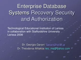 Enterprise Database Systems Recovery Security and Authorization