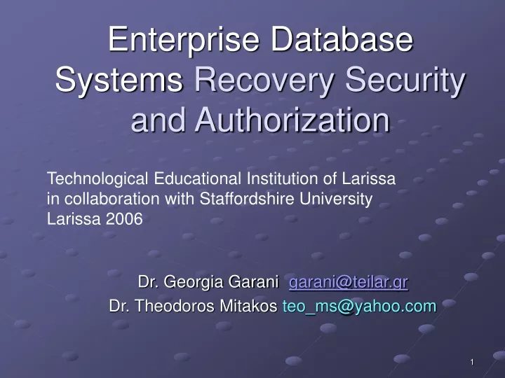 enterprise database systems recovery security and authorization