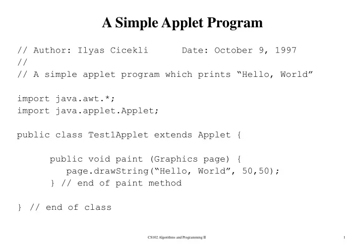 a simple applet program